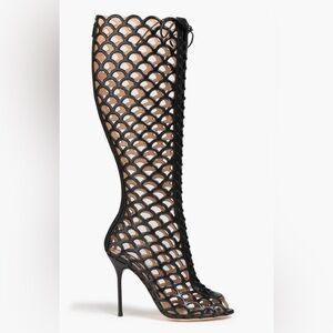 NEW Sergio Rossi LASER-CUT LEATHER BOOTS IN BLACK Sz 38